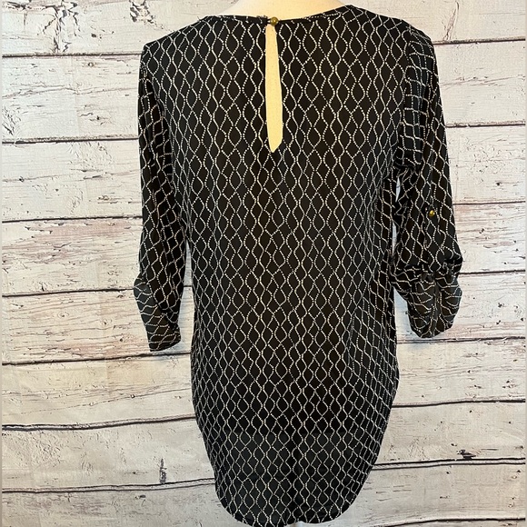 LILY WHITE Blouse Button Up Sleeves & Chest Pocket Black & White-Small - Picture 3 of 3